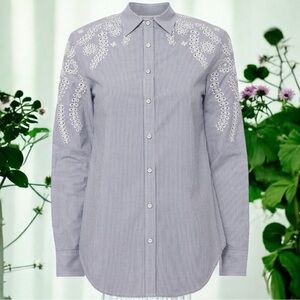 Rag & Bone Stripe Sahara Blue Embroidered Button Down Shirt Size S
